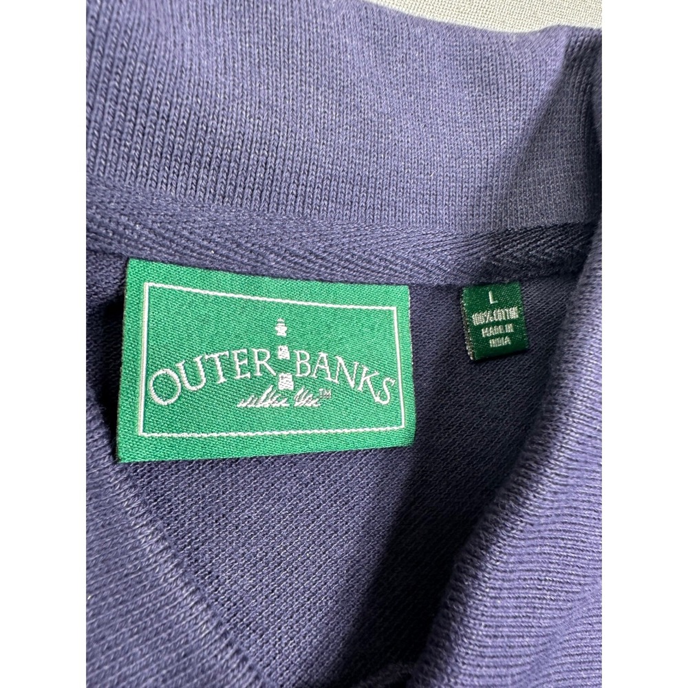 Outer Banks Men's Blue Telics Sailboat Logo Cotton Pique Polo Shirt Size L NWT‎